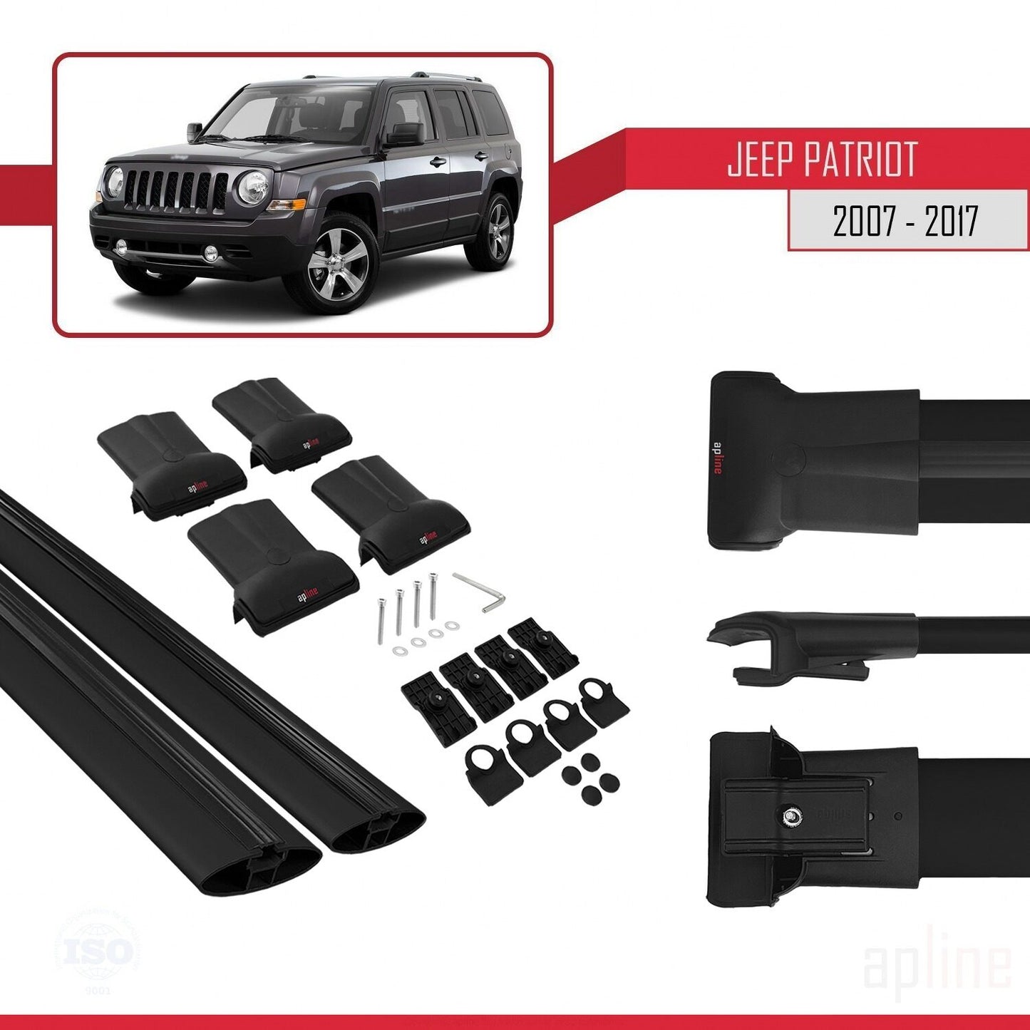 Compatible avec Jeep Patriot 2007-2017 FLY Model Barres de Toit Railing Porte-Bagages de Voiture Noir Aluminium 2 Barres