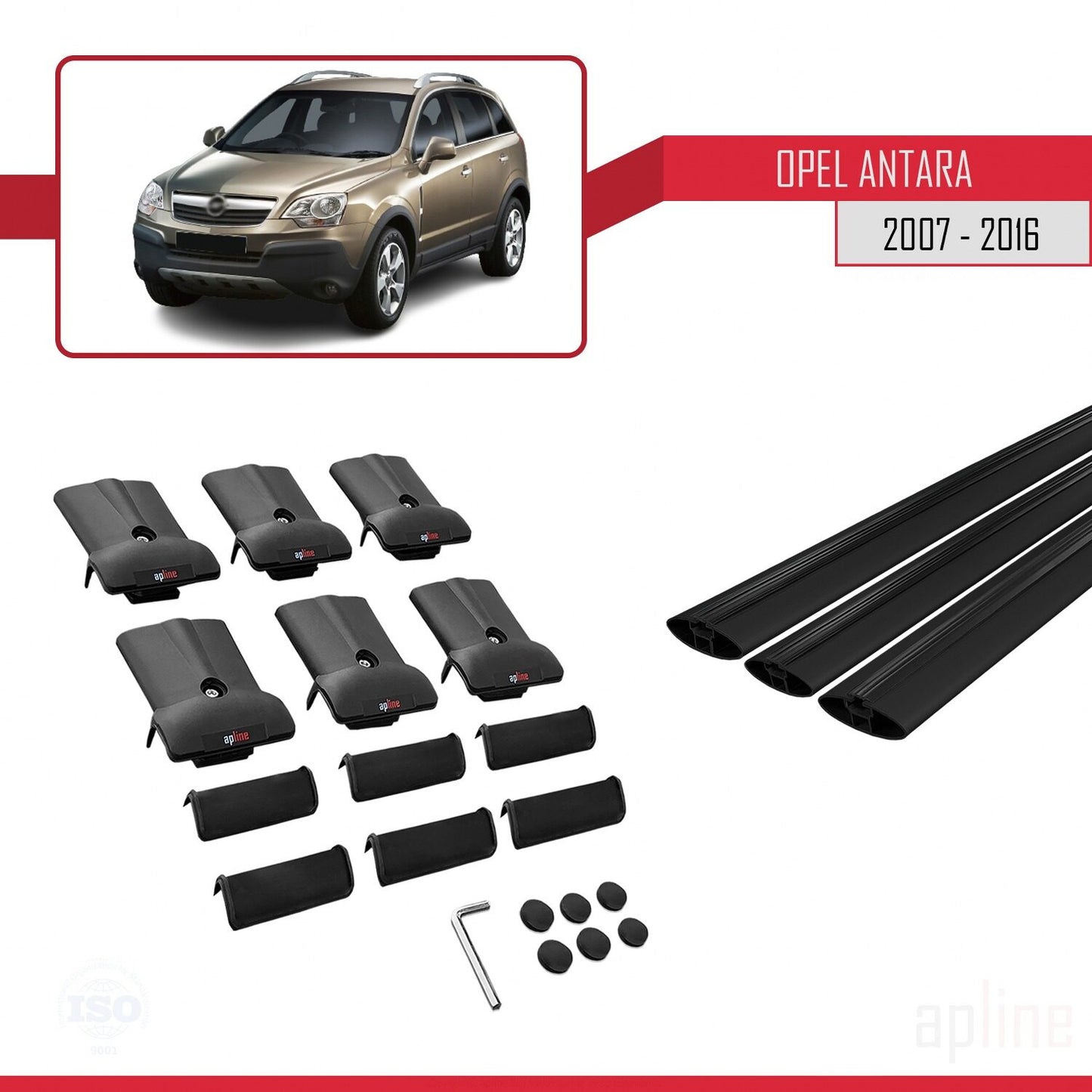 Compatible avec Opel Antara 2007-2016 FLY Model Barres de Toit Railing Porte-Bagages de Voiture Noir Aluminium 3 Barres