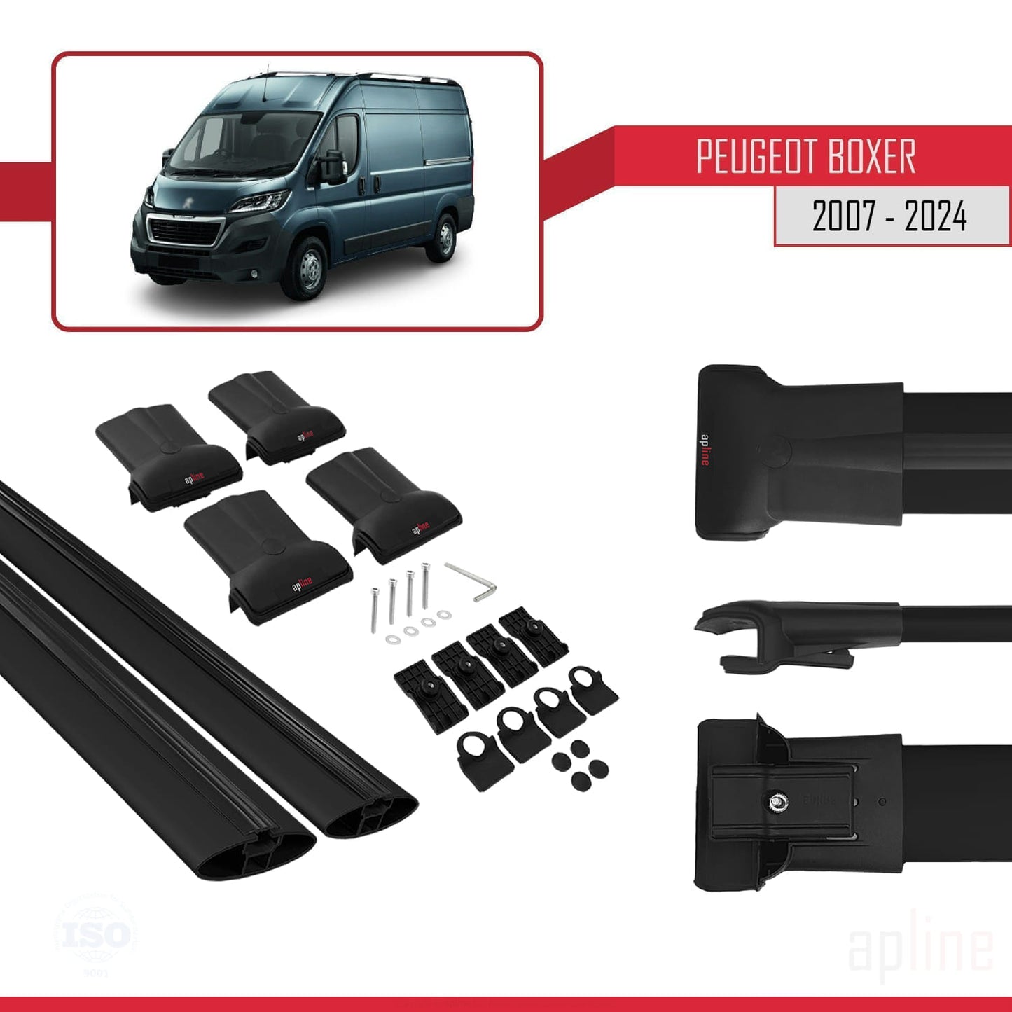 Compatible with Peugeot Boxer 2 2007-2025 FLY Model Car Roof Rack Cross Bar Black Aluminium 2 Bars