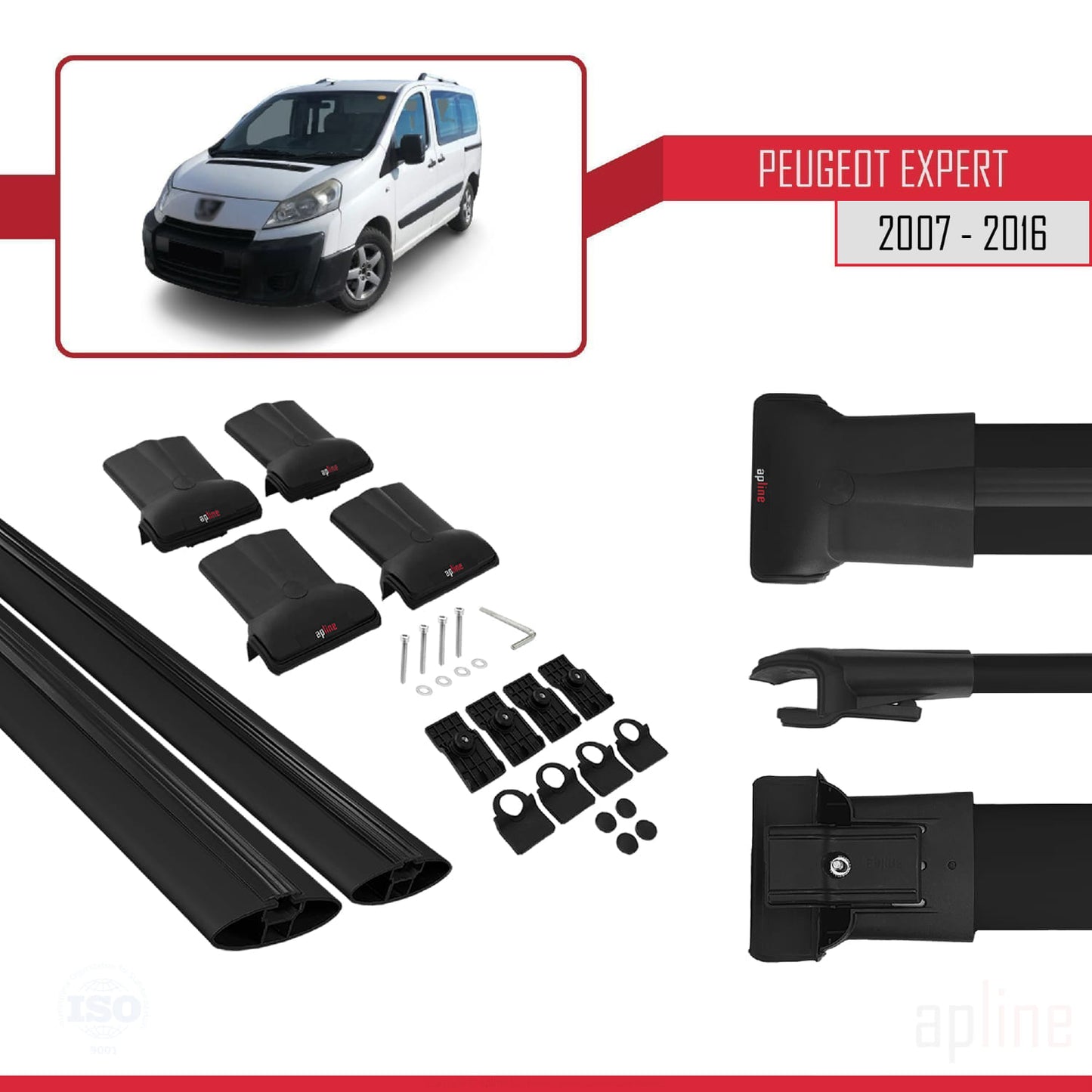Compatible with Peugeot Expert 2 2007-2016 FLY Model Car Roof Rack Cross Bar Black Aluminium 2 Bars