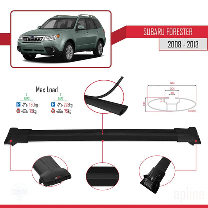 Compatible avec Subaru Forester 3 (SH) 2008-2013 FLY Model Barres de Toit Railing Porte-Bagages de Voiture Noir Aluminium 2 Barres