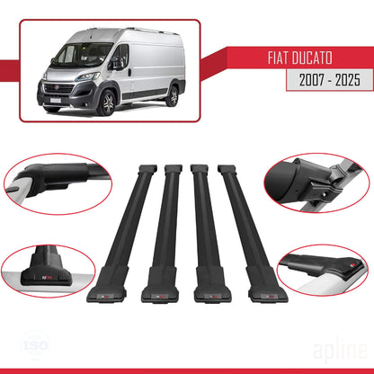 Compatible avec Fiat Ducato 3 2007-2025 FLY Model Barres de Toit Railing Porte-Bagages de Voiture Noir Aluminium 4 Barres