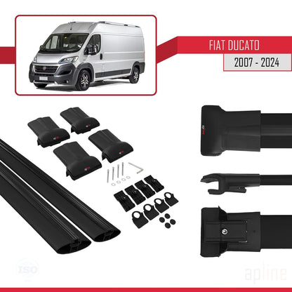 Compatible avec Fiat Ducato 3 2007-2025 FLY Model Barres de Toit Railing Porte-Bagages de Voiture Noir Aluminium 2 Barres
