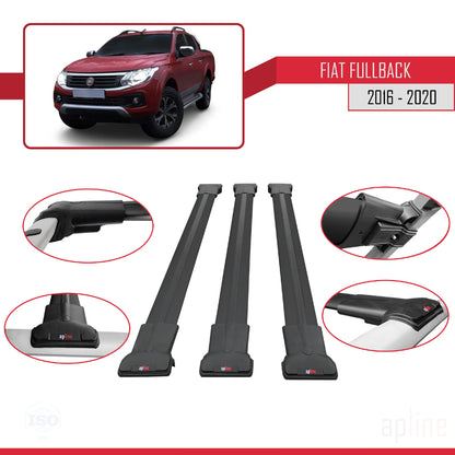 Compatible avec Fiat Fullback 2016-2020 FLY Model Barres de Toit Railing Porte-Bagages de Voiture Noir Aluminium 3 Barres