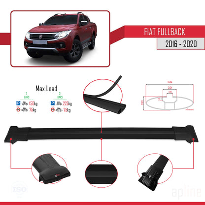 Compatible avec Fiat Fullback 2016-2020 FLY Model Barres de Toit Railing Porte-Bagages de Voiture Noir Aluminium 2 Barres