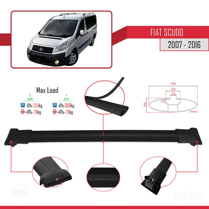 Compatible avec Fiat Scudo 2 2007-2016 FLY Model Barres de Toit Railing Porte-Bagages de Voiture Noir Aluminium 4 Barres