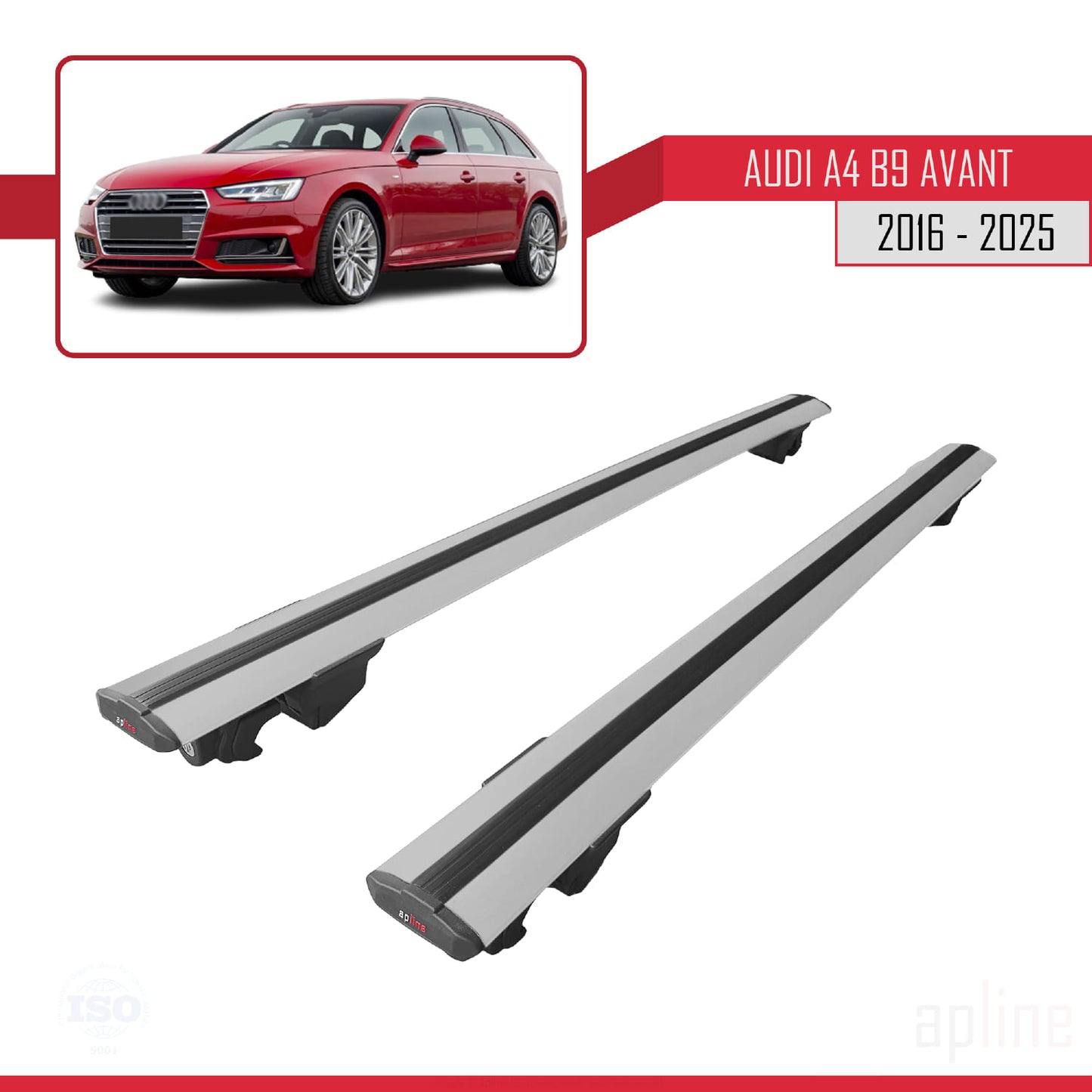 Compatible avec A4 (B9) Avant 2016-2025 HOOK Model Barres de Toit Railing Porte-Bagages de Voiture Gris Aluminium 2 Barres
