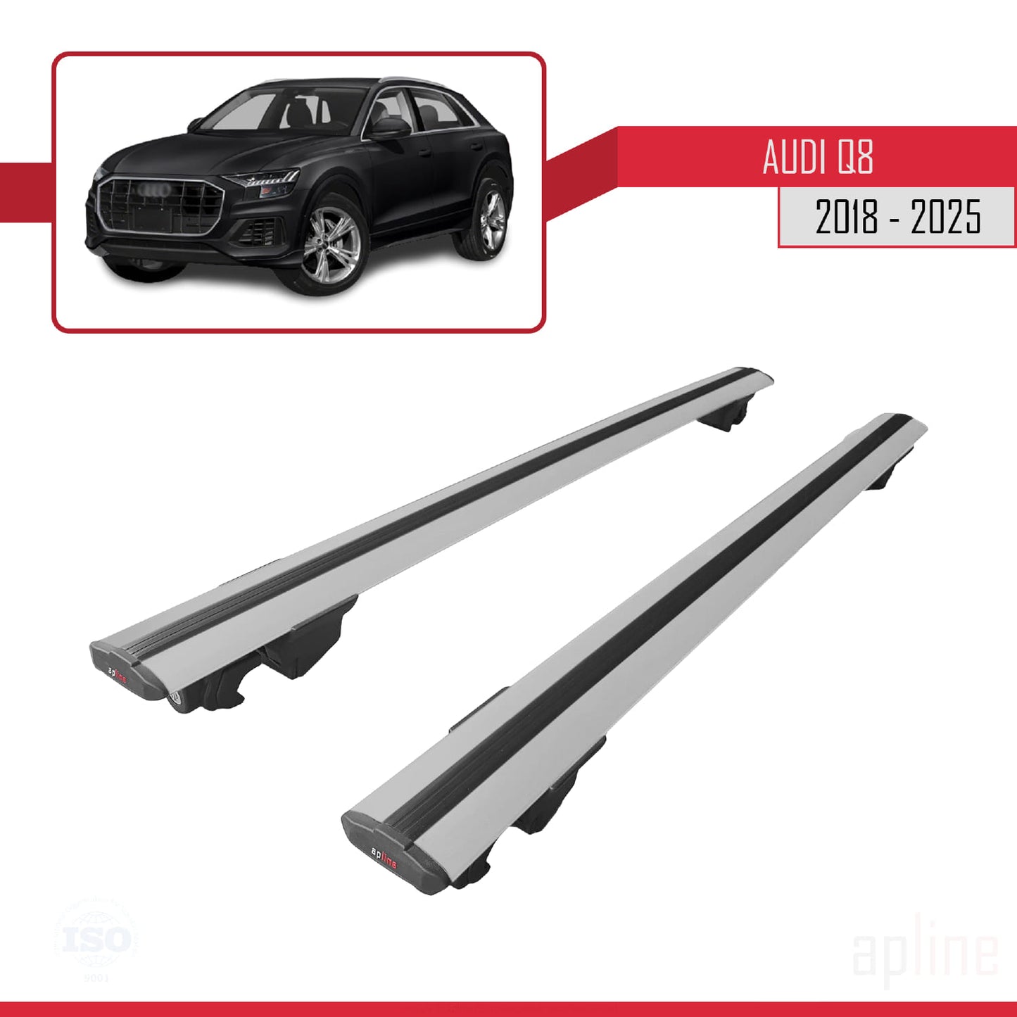 Compatible avec Q8 (F1) 2018-2025 HOOK Model Barres de Toit Railing Porte-Bagages de Voiture Gris Aluminium 2 Barres
