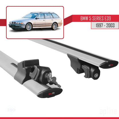Compatible with BMW 5 Series (E39) Touring 1997-2003 HOOK Model Car Roof Rack Cross Bar Grey Aluminium 2 Bars