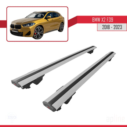 Compatible avec BMW X2 (F39) 2018-2023 HOOK Model Barres de Toit Railing Porte-Bagages de Voiture Gris Aluminium 2 Barres