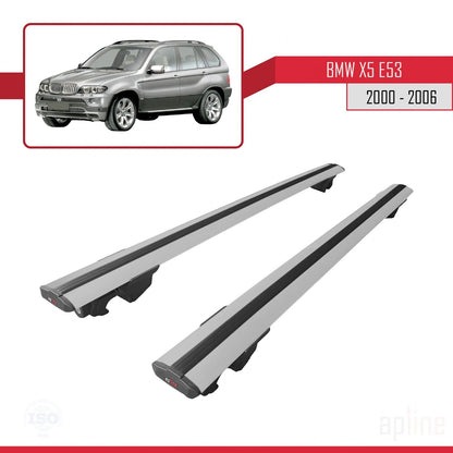 Compatible avec BMW X5 (E53) 2000-2006 HOOK Model Barres de Toit Railing Porte-Bagages de Voiture Gris Aluminium 2 Barres