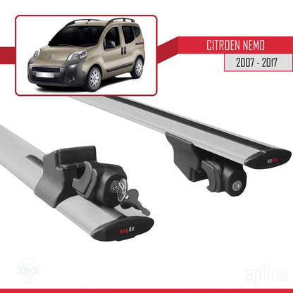 Compatible with Citroen Nemo 3 (225) 2007-2017 HOOK Model Car Roof Rack Cross Bar Grey Aluminium 2 Bars