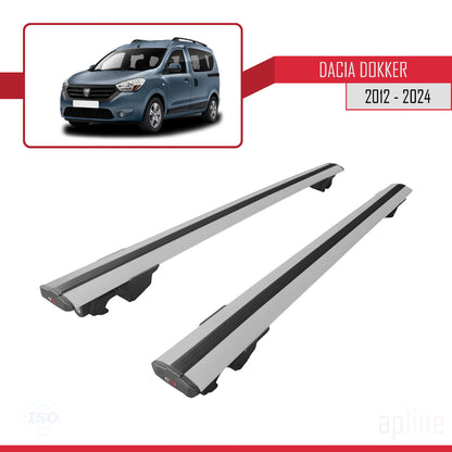 Compatible with Dacia Dokker (K67) 2012-2024 HOOK Model Car Roof Rack Cross Bar Grey Aluminium 2 Bars
