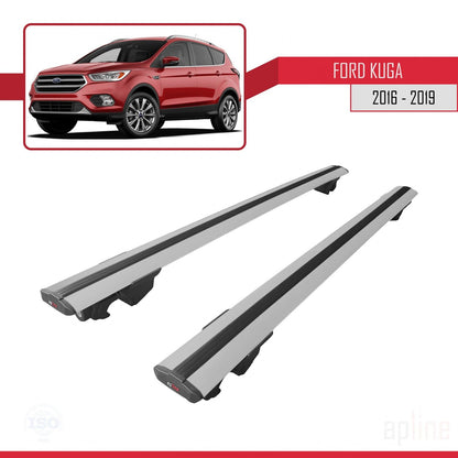 Compatible avec Ford Kuga 2 (C520) Post-Facelift 2016-2019 HOOK Model Barres de Toit Railing Porte-Bagages de Voiture Gris Aluminium 2 Barres