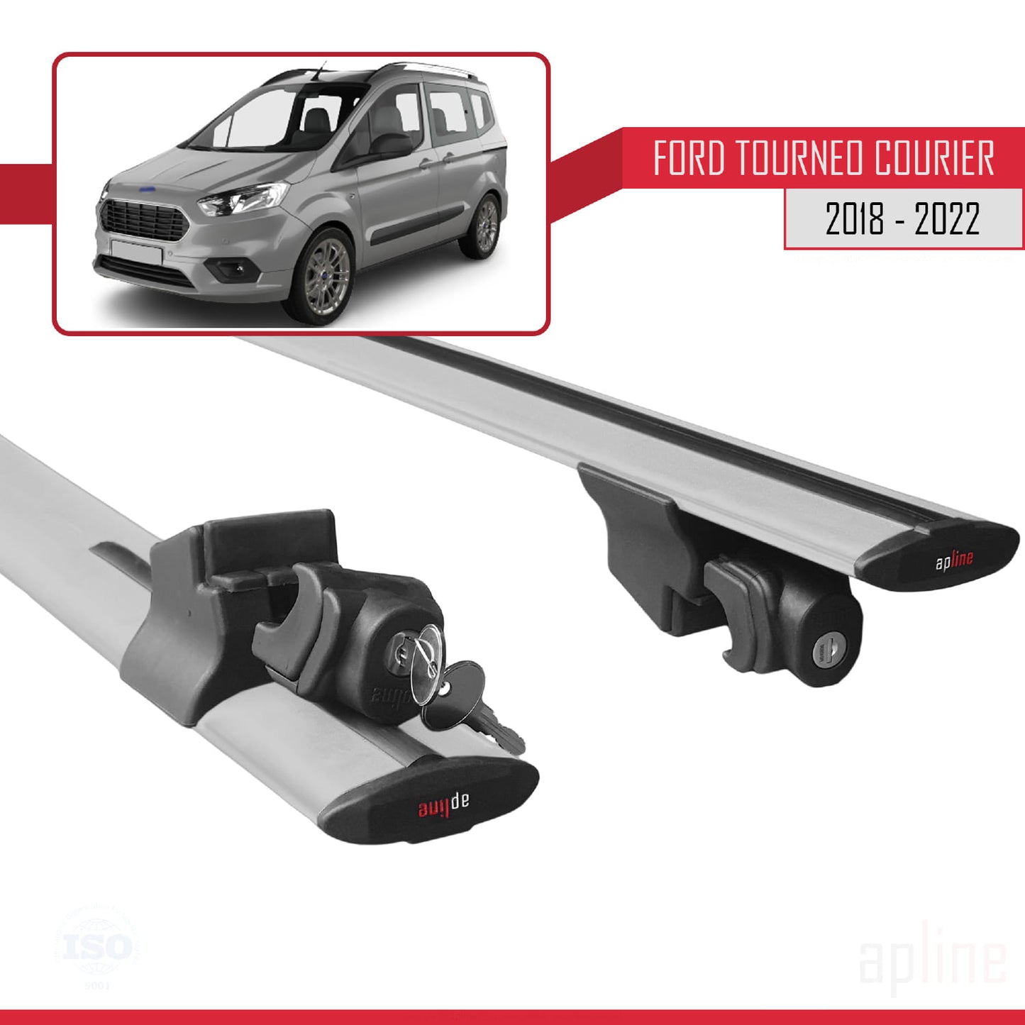 Compatible avec Ford Transit/Tourneo Courier Post-Facelift 2018-2022 HOOK Model Barres de Toit Railing Porte-Bagages de Voiture Gris Aluminium 2 Barres