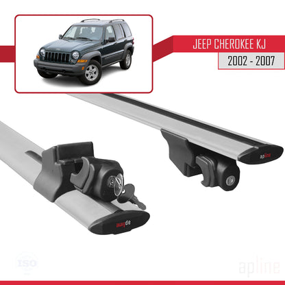 Compatible with Jeep Cherokee 3 (KJ) 2002-2007 HOOK Model Car Roof Rack Cross Bar Grey Aluminium 2 Bars