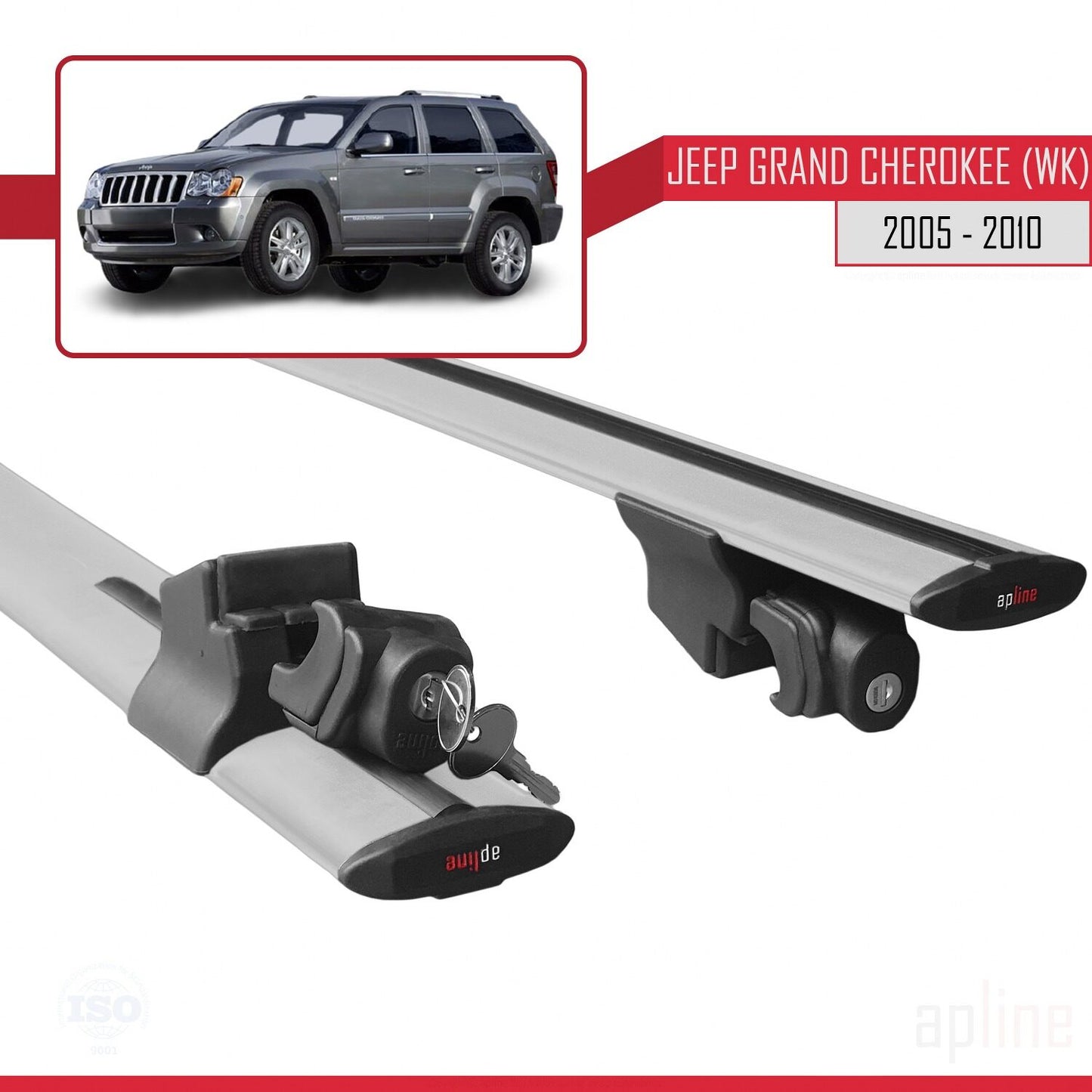 Compatible avec Jeep Grand Cherokee 3 (WK) 2005-2010 HOOK Model Barres de Toit Railing Porte-Bagages de Voiture Gris Aluminium 2 Barres