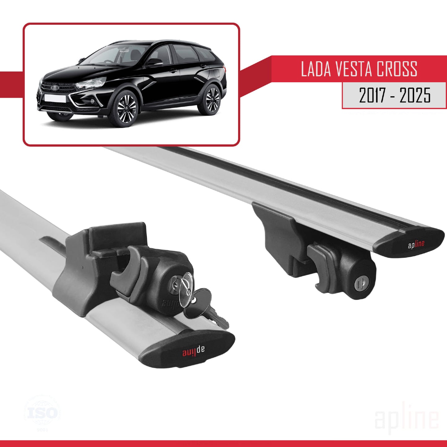 Compatible with Lada Vesta Cross SW 2017-2025 HOOK Model Car Roof Rack Cross Bar Grey Aluminium 2 Bars