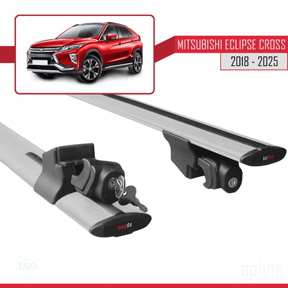 Compatible avec Mitsubishi Eclipse Cross (GK) 2018-2025 HOOK Model Barres de Toit Railing Porte-Bagages de Voiture Gris Aluminium 2 Barres