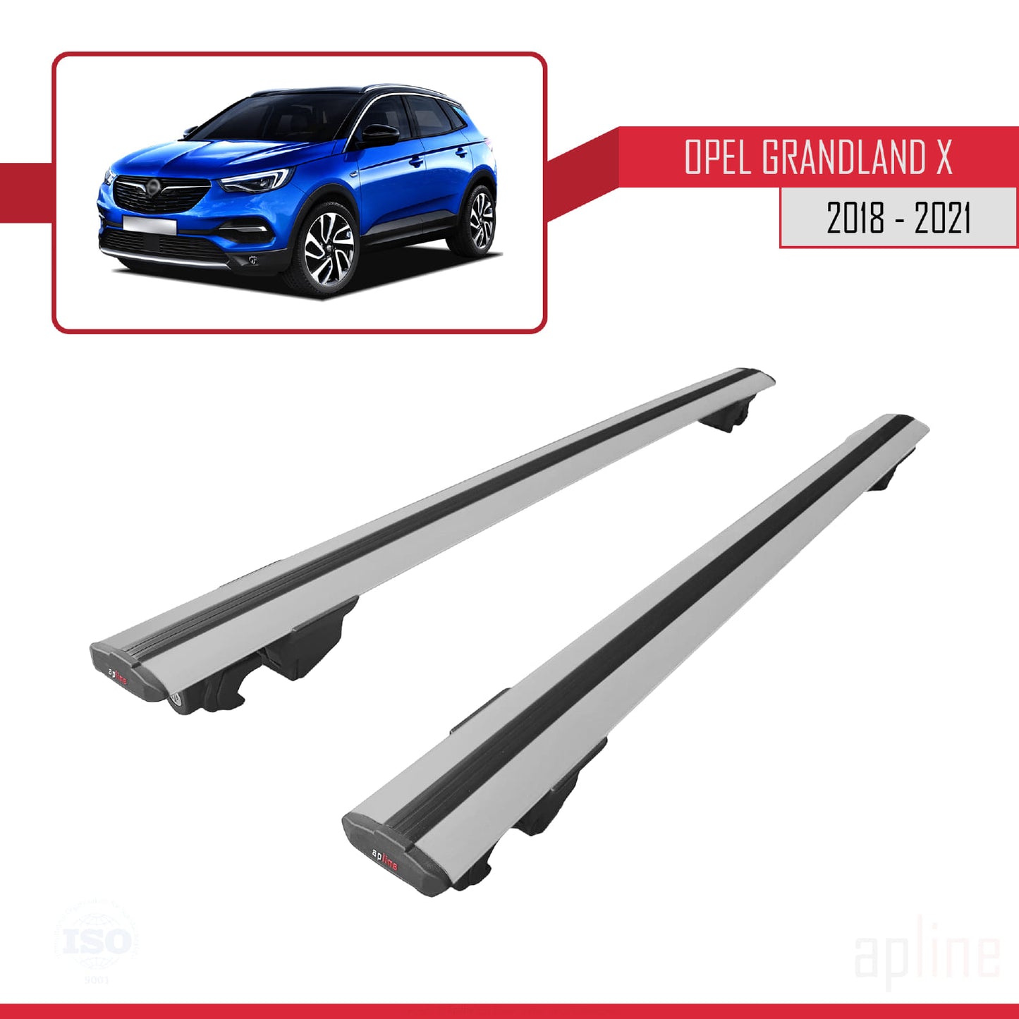 Compatible with Opel Grandland X 2018-2021 HOOK Model Car Roof Rack Cross Bar Grey Aluminium 2 Bars