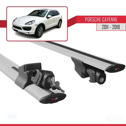 Compatible with Porsche Cayenne 2 (92A) 2011-2018 HOOK Model Car Roof Rack Cross Bar Grey Aluminium 2 Bars