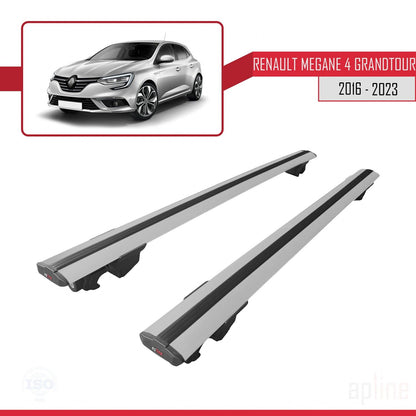 Compatible avec Renault Megane 4 (KFB) Grandtour 2016-2023 HOOK Model Barres de Toit Railing Porte-Bagages de Voiture Gris Aluminium 2 Barres
