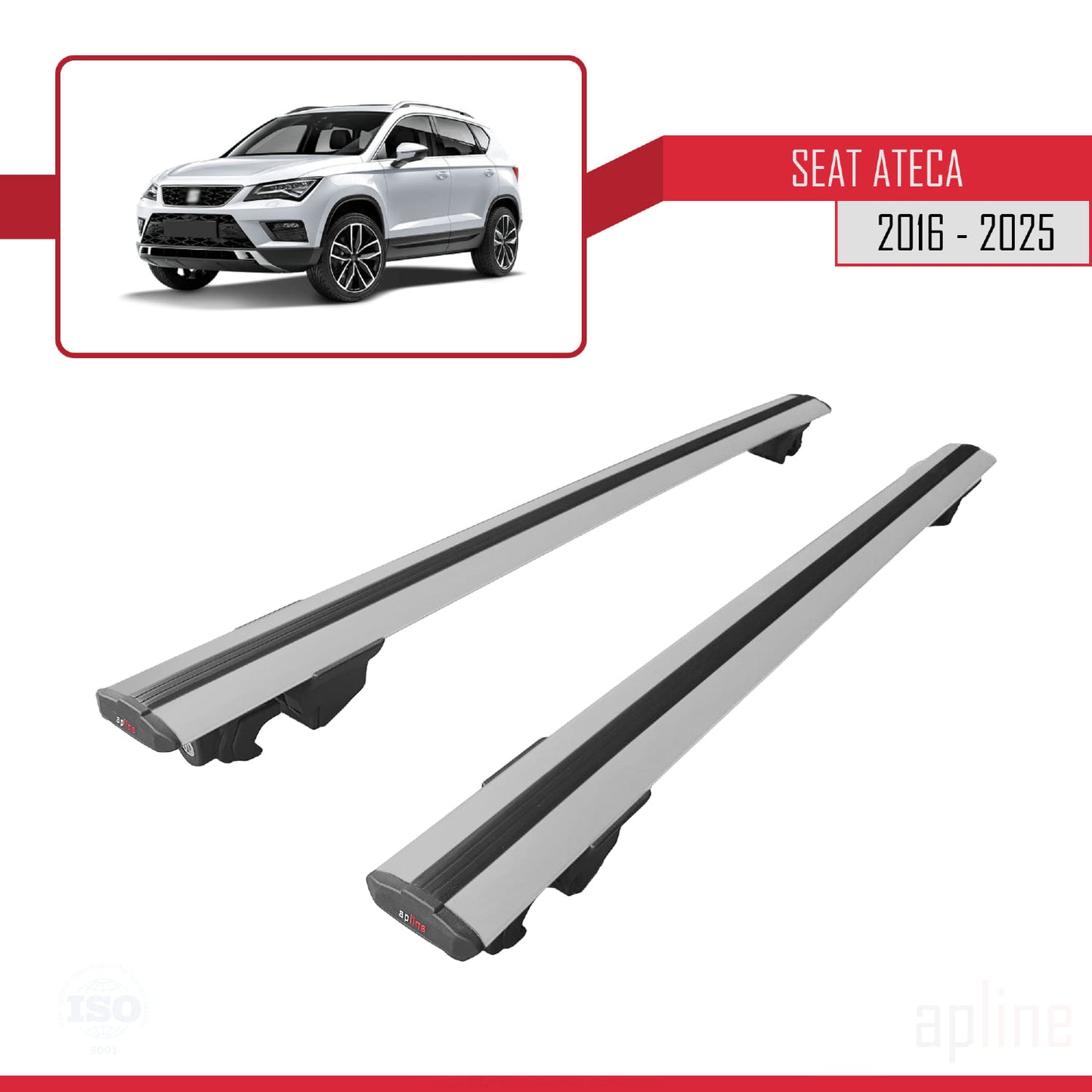 Compatible avec Seat Ateca (KH7) 2016-2025 HOOK Model Barres de Toit Railing Porte-Bagages de Voiture Gris Aluminium 2 Barres