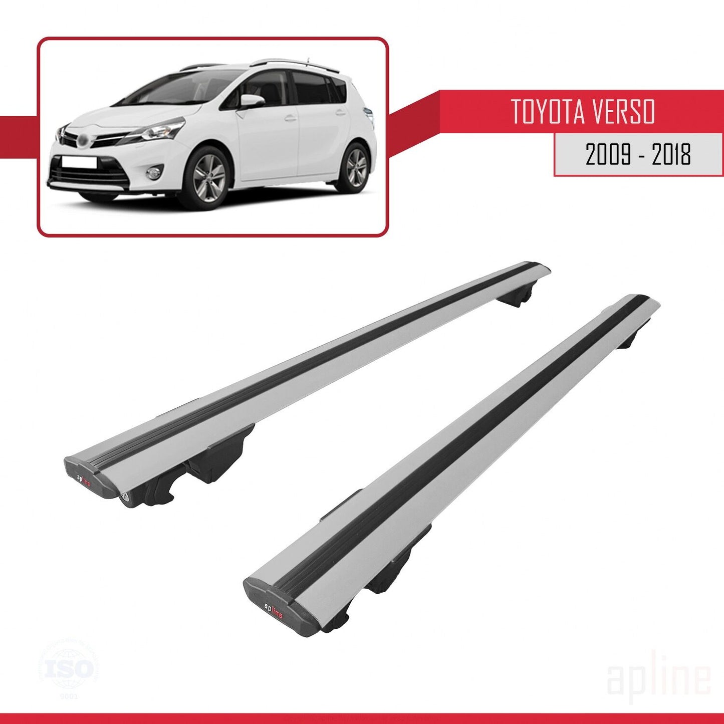 Compatible avec Toyota Verso (AR20) 2009-2018 HOOK Model Barres de Toit Railing Porte-Bagages de Voiture Gris Aluminium 2 Barres
