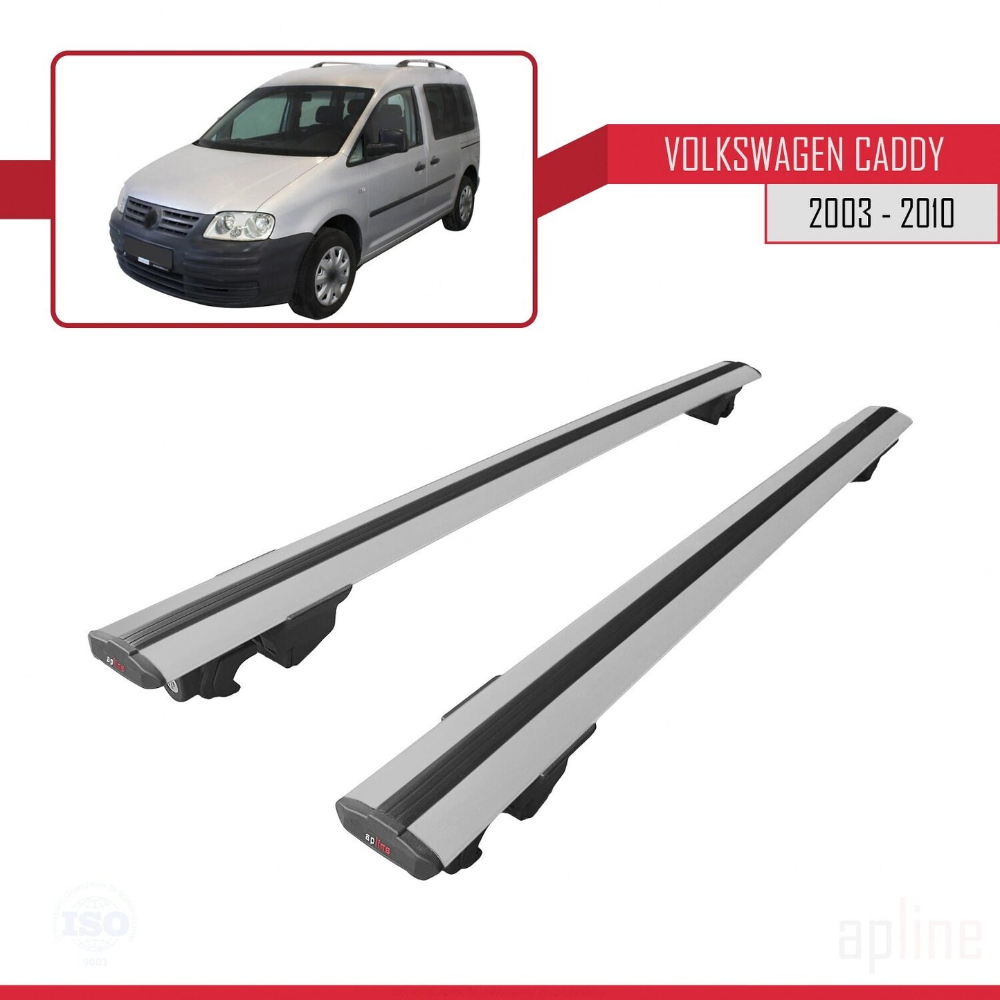 Compatible avec Volkswagen Caddy 3 (2K) 2003-2010 HOOK Model Barres de Toit Railing Porte-Bagages de Voiture Gris Aluminium 2 Barres