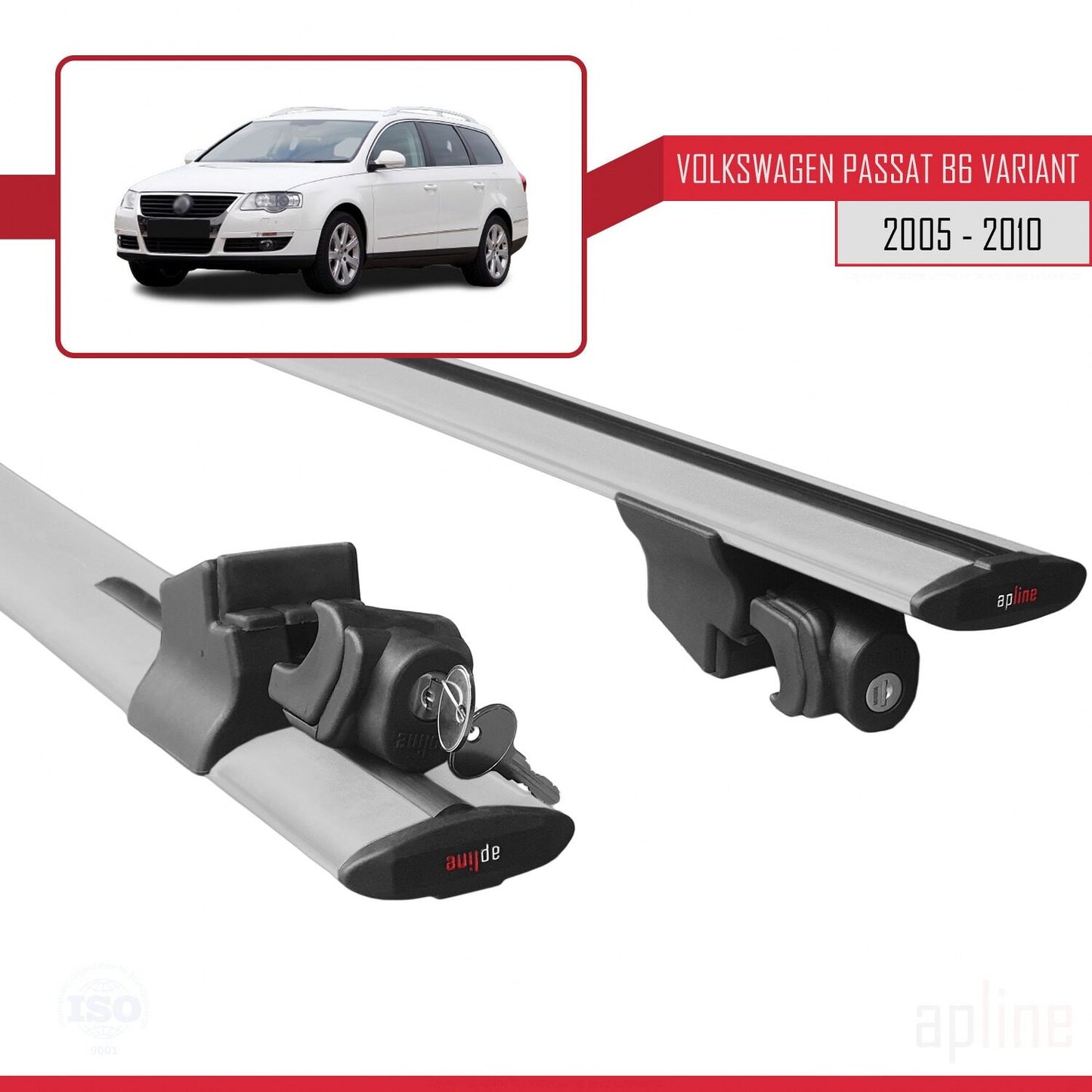Compatible with Volkswagen Passat B6 (3C) Variant 2005-2010 HOOK Model Car Roof Rack Cross Bar Grey Aluminium 2 Bars