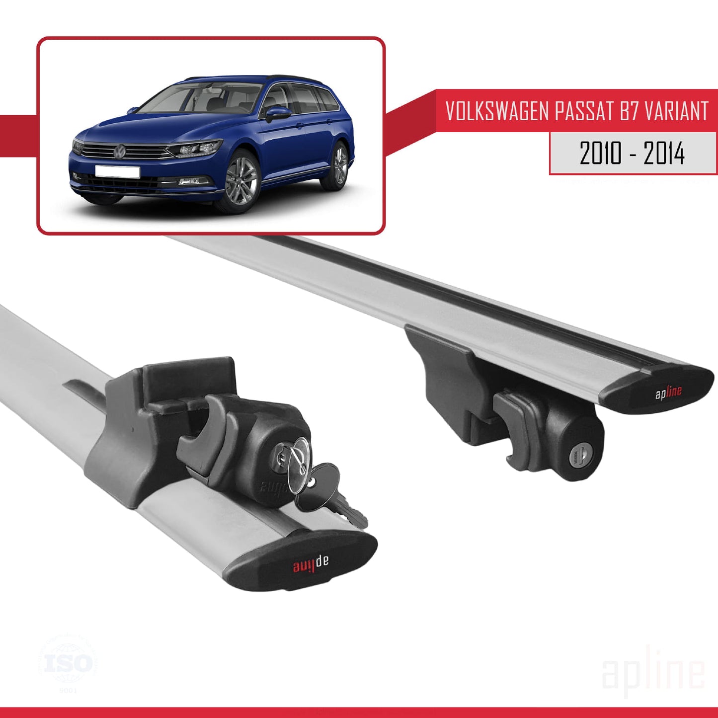 Compatible avec Volkswagen Passat B7 (3C) Variant 2010-2014 HOOK Model Barres de Toit Railing Porte-Bagages de Voiture Gris Aluminium 2 Barres