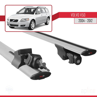 Compatible avec Volvo V50 2004-2012 HOOK Model Barres de Toit Railing Porte-Bagages de Voiture Gris Aluminium 2 Barres
