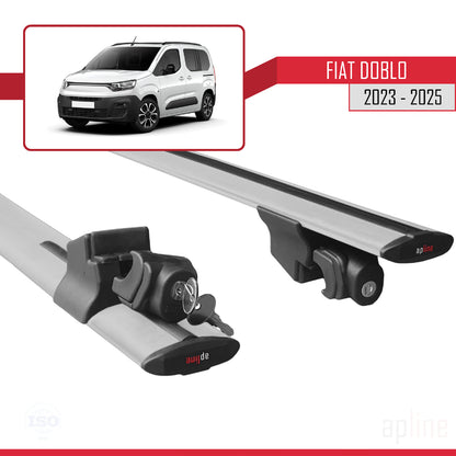 Compatible avec Fiat Doblo 3 2023-2025 HOOK Model Barres de Toit Railing Porte-Bagages de Voiture Gris Aluminium 2 Barres