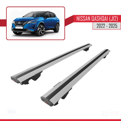 Compatible with Nissan Qashqai 3 (J12) 2022-2025 HOOK Model Car Roof Rack Cross Bar Grey Aluminium 2 Bars