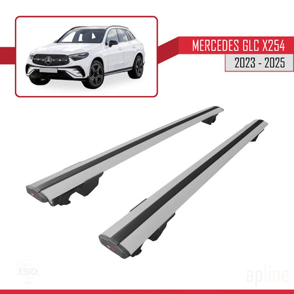 Compatible avec Mercedes Classe GLC 2 (X254) 2023-2025 HOOK Model Barres de Toit Railing Porte-Bagages de Voiture Gris Aluminium 2 Barres