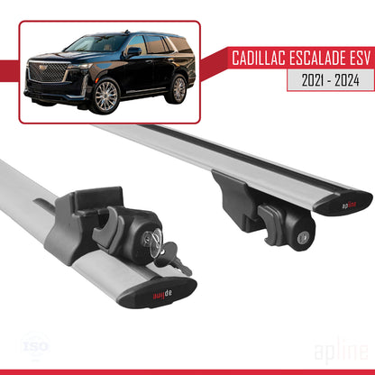Compatible avec Cadillac Escalade ESV 2021-2024 HOOK Model Barres de Toit Railing Porte-Bagages de Voiture Gris Aluminium 2 Barres