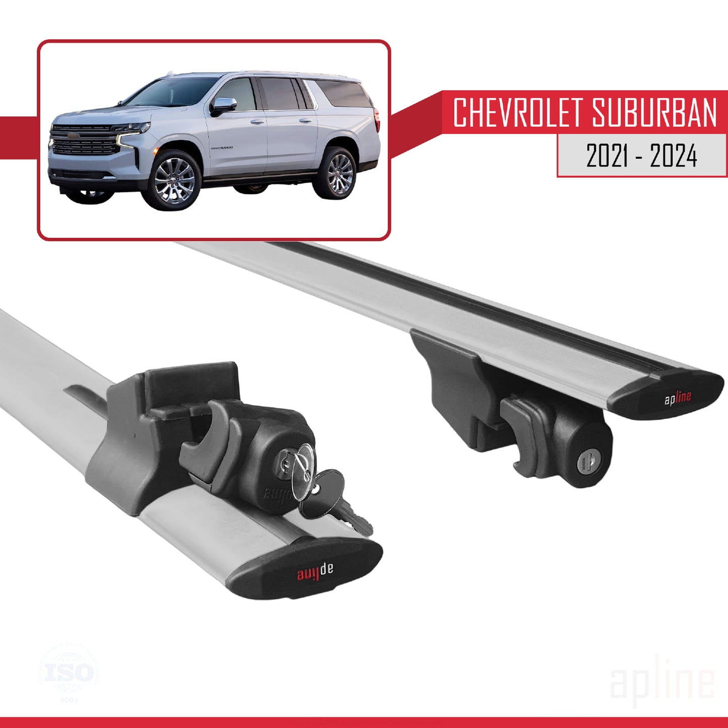 Compatible avec Chevrolet Suburban 2021-2024 HOOK Model Barres de Toit Railing Porte-Bagages de Voiture Gris Aluminium 2 Barres