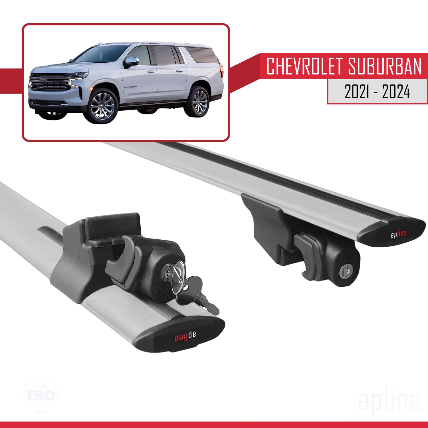 Compatible avec Chevrolet Suburban 2021-2024 HOOK Model Barres de Toit Railing Porte-Bagages de Voiture Gris Aluminium 2 Barres