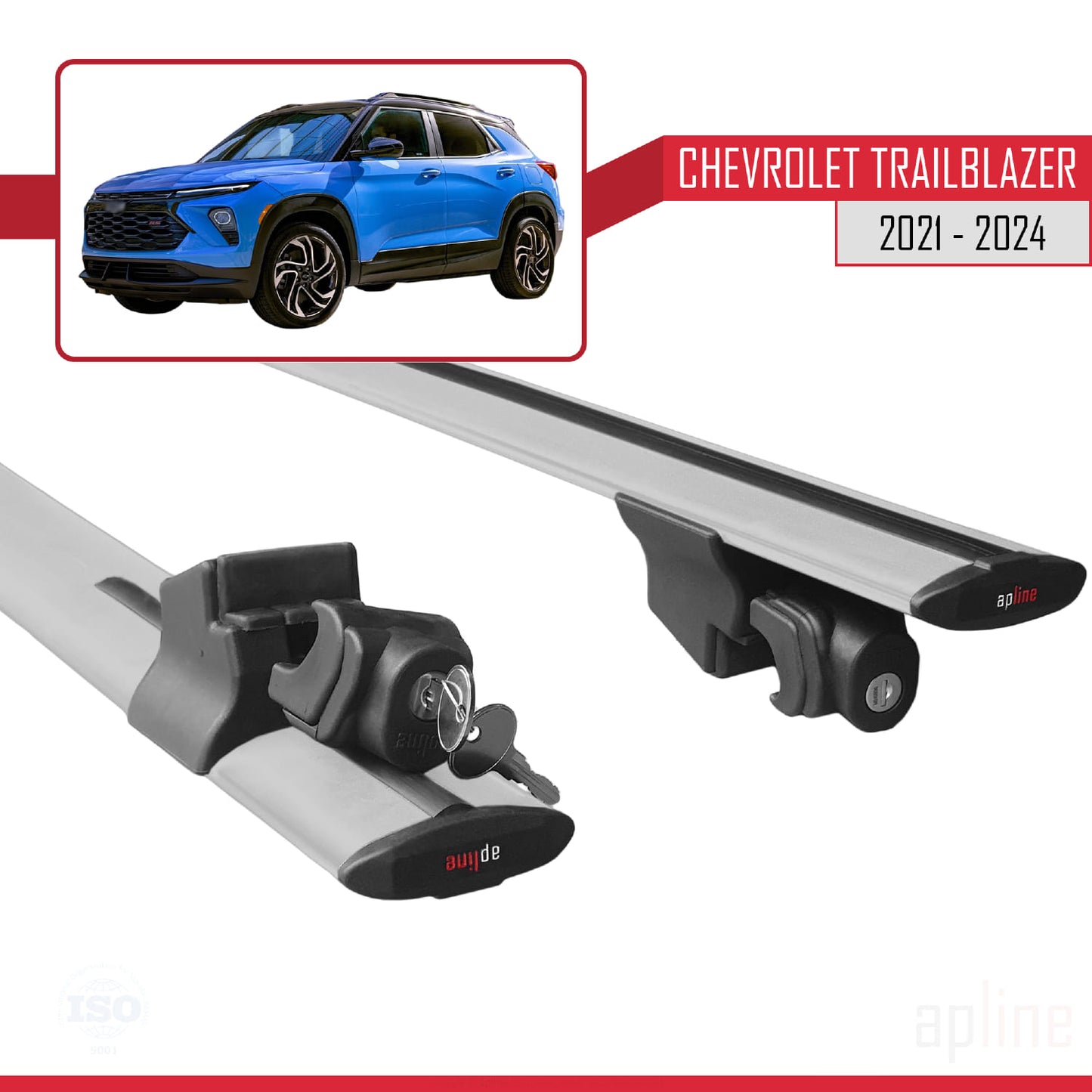 Compatible avec Chevrolet Trailblazer 2021-2024 HOOK Model Barres de Toit Railing Porte-Bagages de Voiture Gris Aluminium 2 Barres