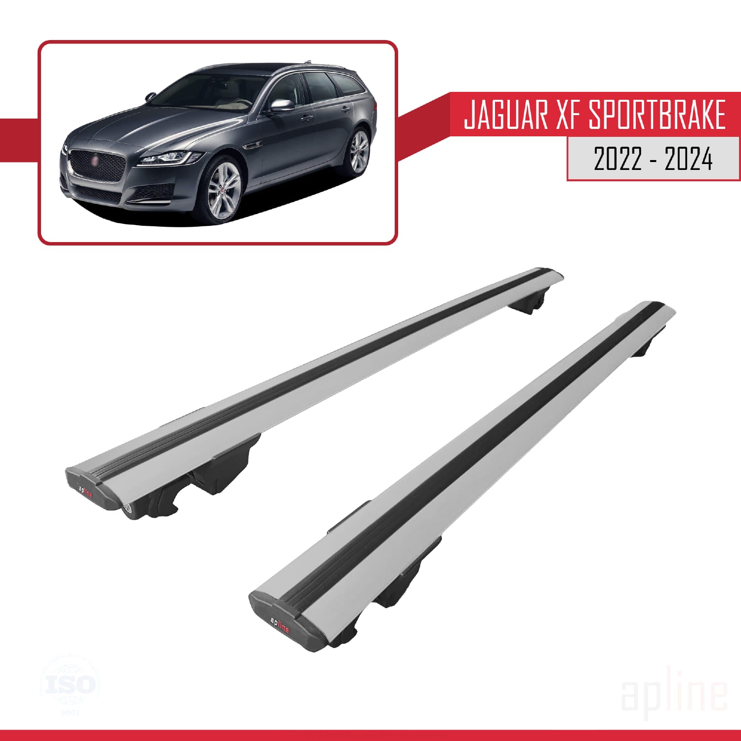 Compatible avec Jaguar XF S 2018-2024 HOOK Model Barres de Toit Railing Porte-Bagages de Voiture Gris Aluminium 2 Barres