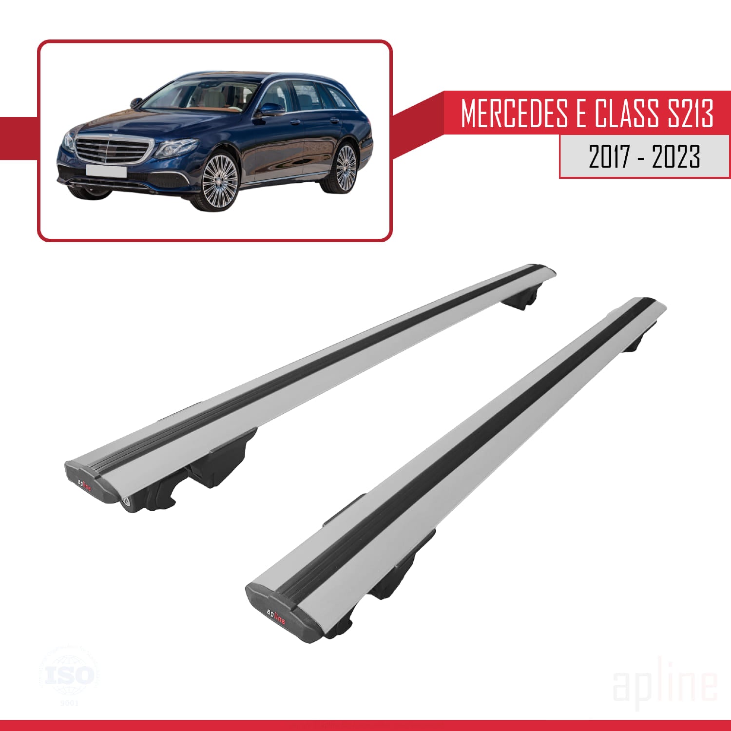 Compatible avec Mercedes E Class S213 2017-2023 HOOK Model Barres de Toit Railing Porte-Bagages de Voiture Gris Aluminium 2 Barres