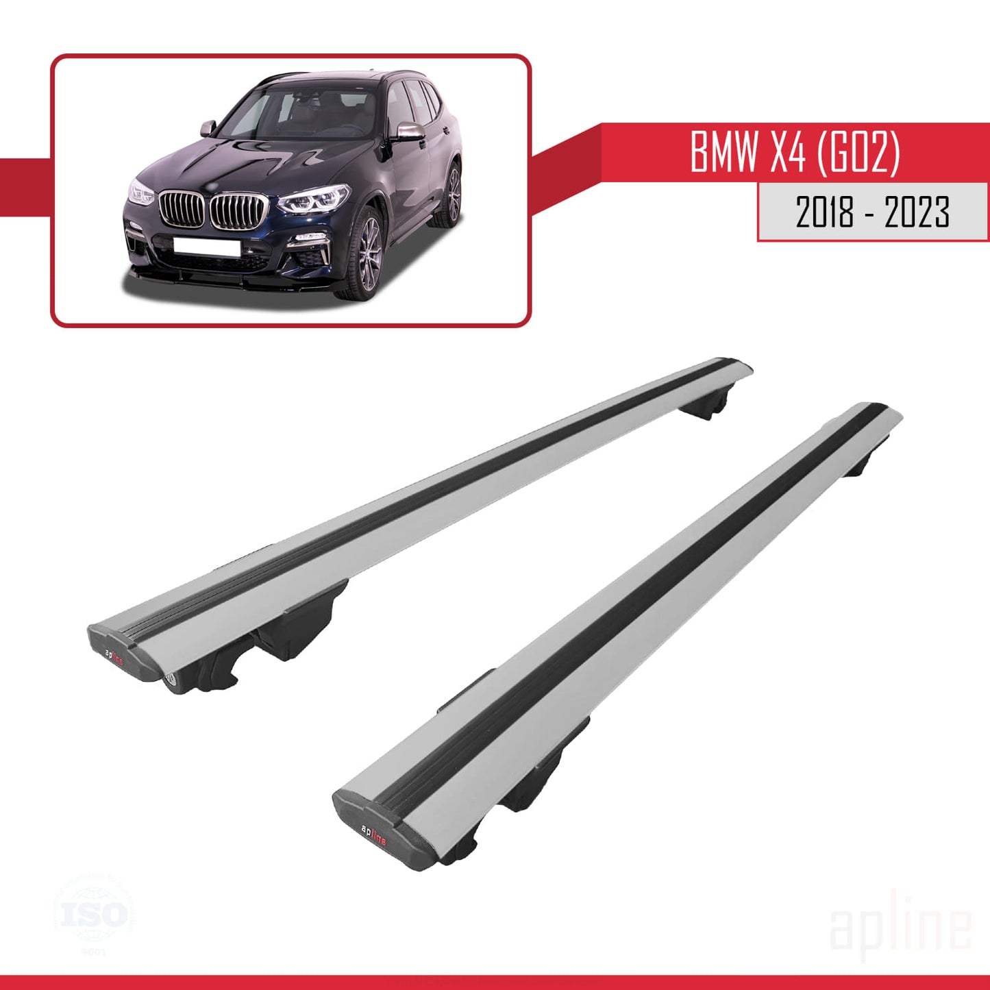 Compatible avec BMW X4 (G02) 2018-2023 HOOK Model Barres de Toit Railing Porte-Bagages de Voiture Gris Aluminium 2 Barres