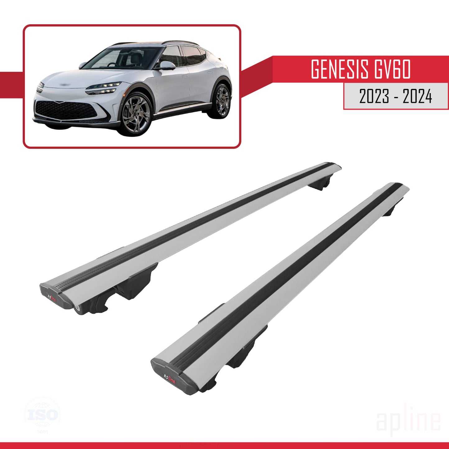Compatible avec Genesis GV60 2023-2024 HOOK Model Barres de Toit Railing Porte-Bagages de Voiture Gris Aluminium 2 Barres