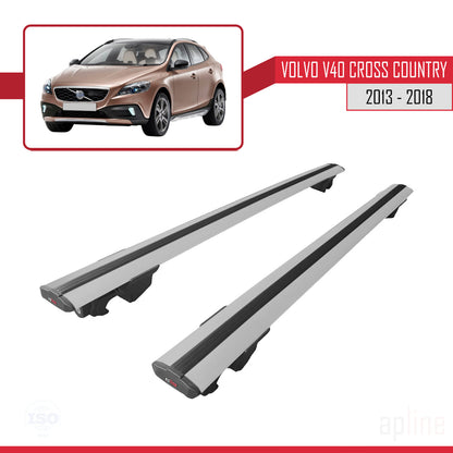 Compatible avec Volvo V40 Cross Country 2013-2018 HOOK Model Barres de Toit Railing Porte-Bagages de Voiture Gris Aluminium 2 Barres