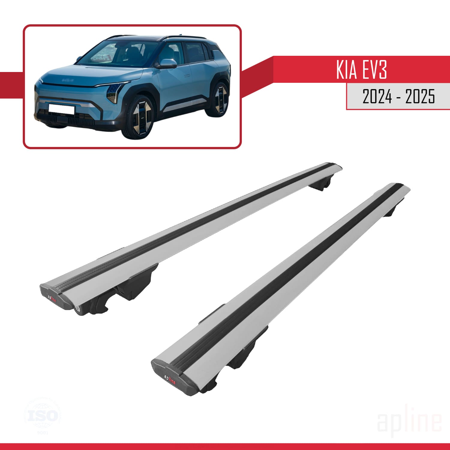 Compatible avec Kia EV3 2024-2025 HOOK Model Barres de Toit Railing Porte-Bagages de Voiture Gris Aluminium 2 Barres