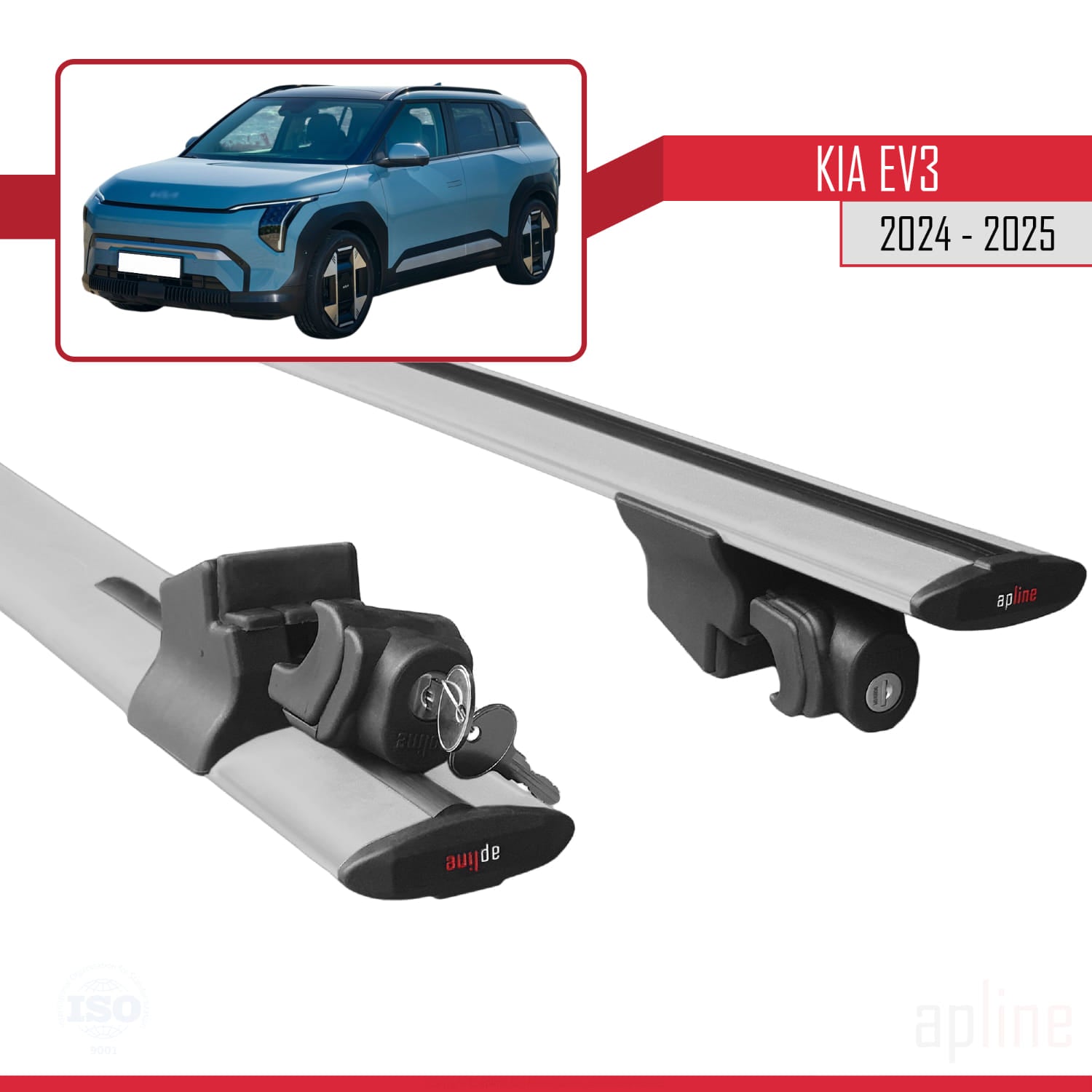 Compatible avec Kia EV3 2024-2025 HOOK Model Barres de Toit Railing Porte-Bagages de Voiture Gris Aluminium 2 Barres