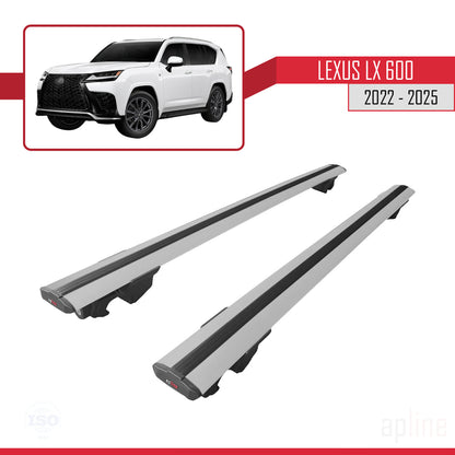 Compatible avec Lexus LX 600 2022-2025 HOOK Model Barres de Toit Railing Porte-Bagages de Voiture Gris Aluminium 2 Barres