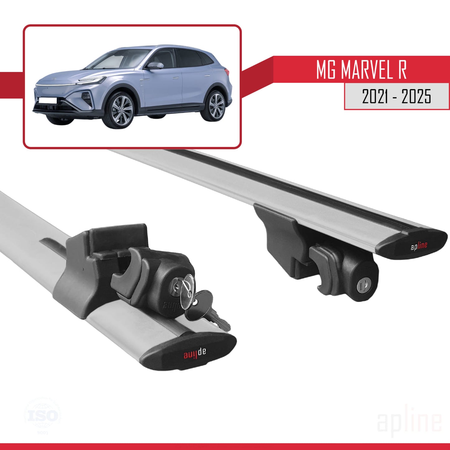Compatible avec MG Marvel R 2021-2025 HOOK Model Barres de Toit Railing Porte-Bagages de Voiture Gris Aluminium 2 Barres