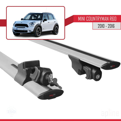 Compatible avec Mini Countryman (R60) 2010-2016 HOOK Model Barres de Toit Railing Porte-Bagages de Voiture Gris Aluminium 2 Barres