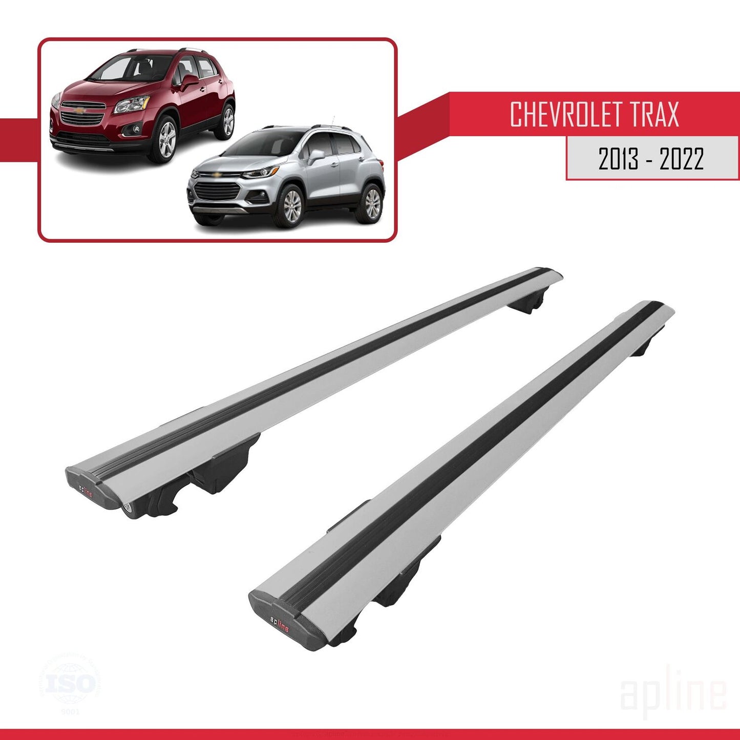 Compatible avec Chevrolet Trax (U200) 2013-2022 HOOK Model Barres de Toit Railing Porte-Bagages de Voiture Gris Aluminium 2 Barres
